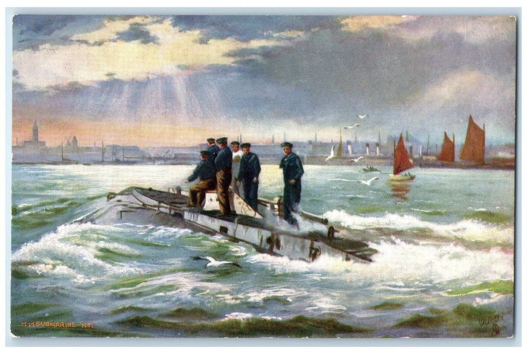 c1910 H. M. Submarine Boat No 1 Periscope Raphael Tuck & Sons Oilette Postcard