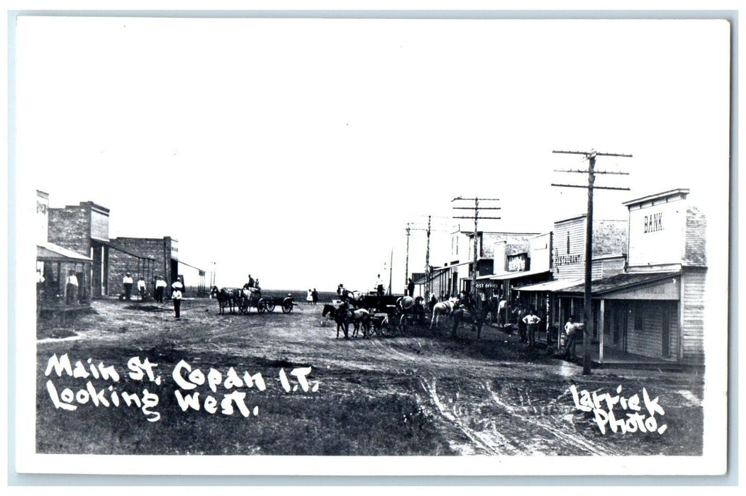 Main Street Looking West Copan Indian Territory Oklahoma OK RPPC Photo Postcard