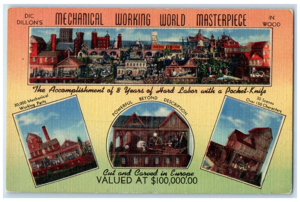 c1940 Multi-View Dillon Mechanical Working World Masterpiece Ohio Linen Postcard