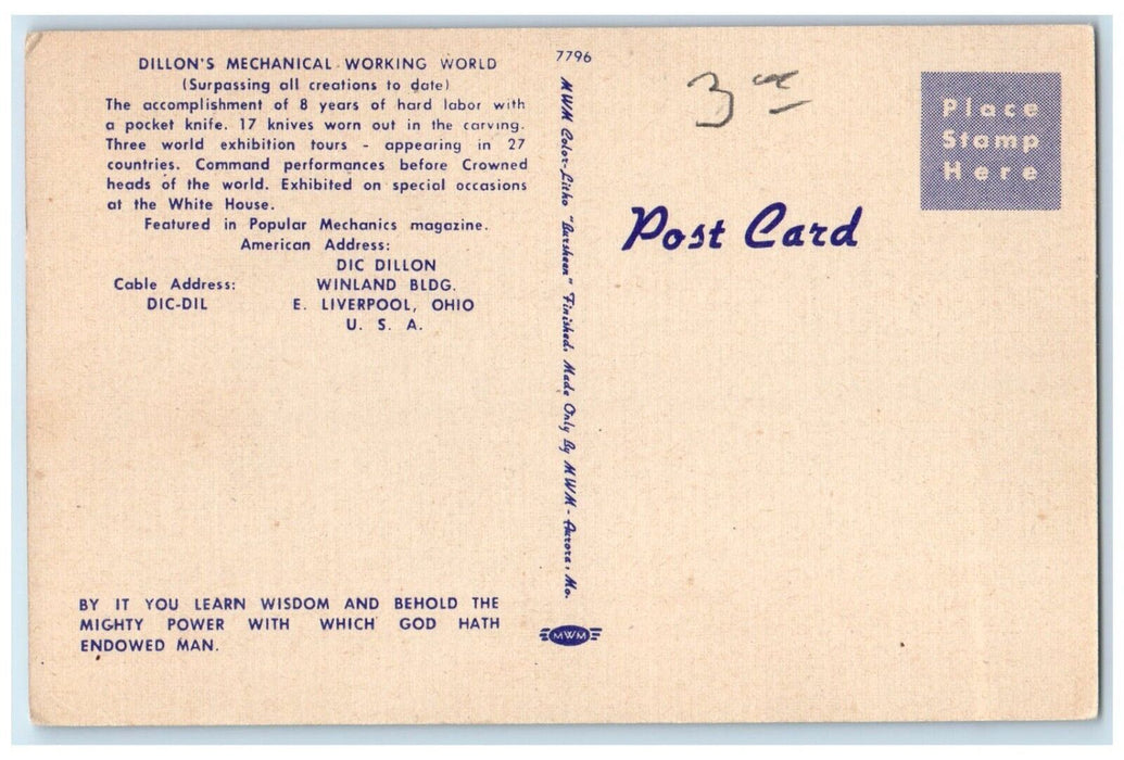c1940 Multi-View Dillon Mechanical Working World Masterpiece Ohio Linen Postcard
