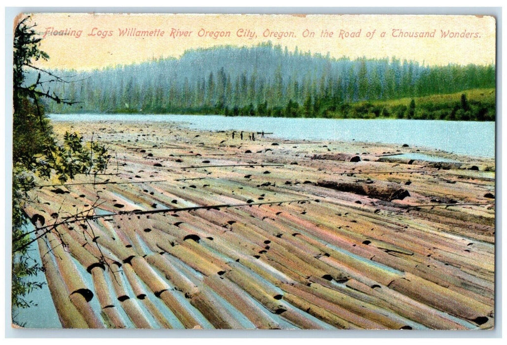 c1910 Floating Logs Willamette River Thousand Wonder Oregon City Oregon Postcard