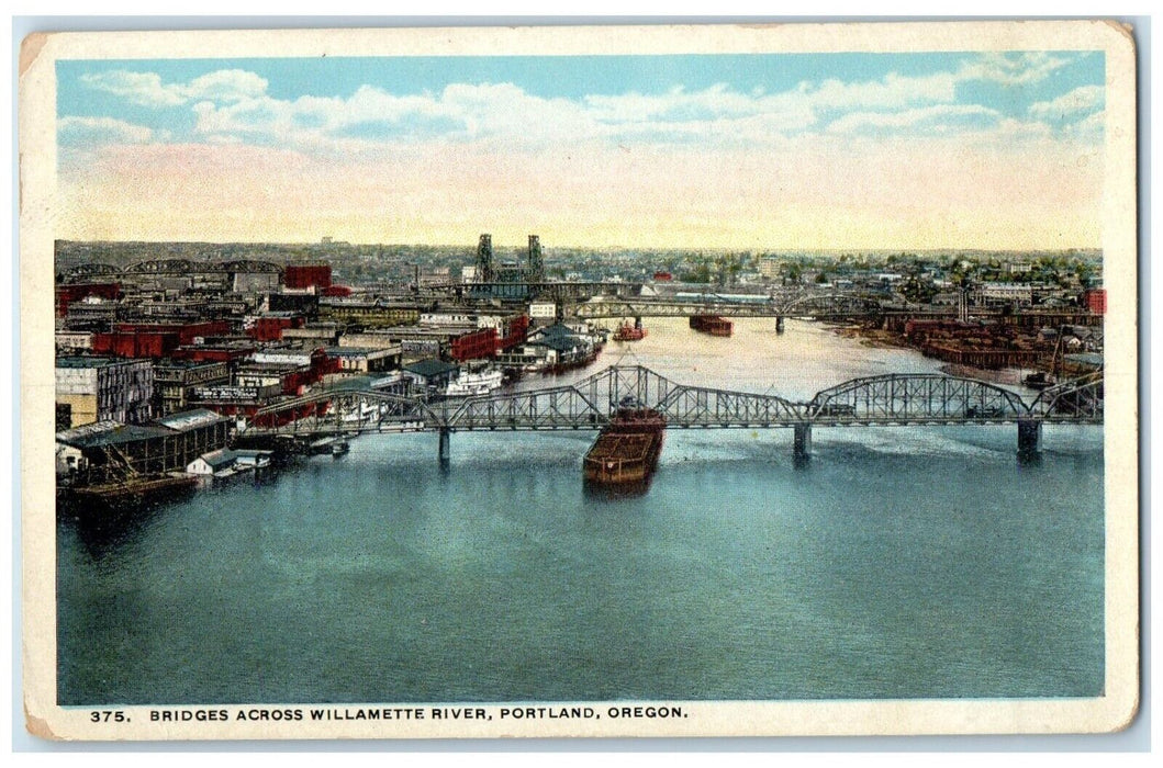 c1920 Bridges Across Willamette River Steamer Exterior Portland Oregon Postcard