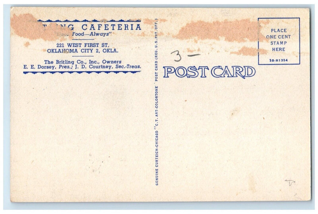 c1940 Britling Cafeteria Multiview Dining Room Oklahoma City Oklahoma Postcard