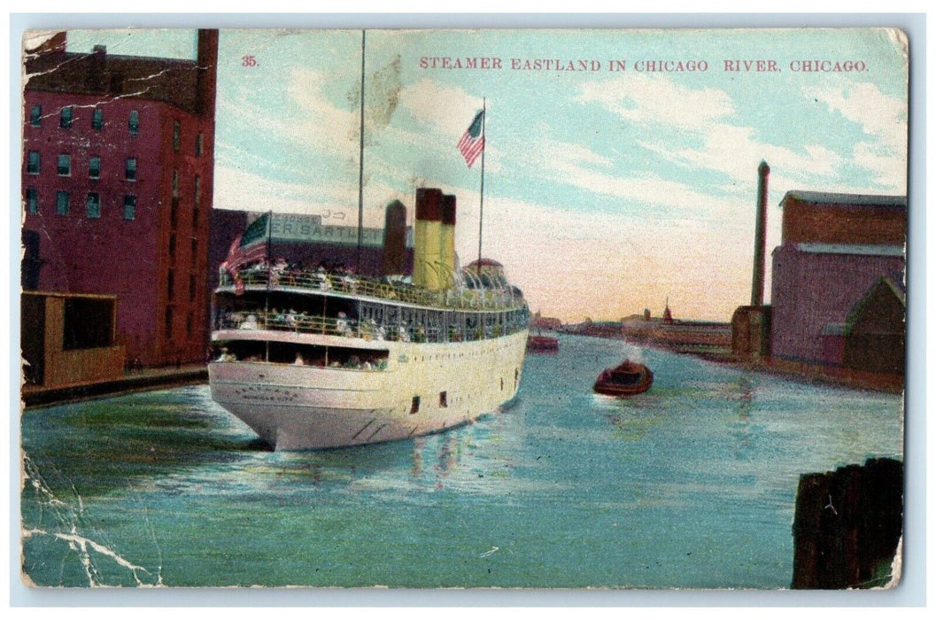 1910 Steamer Eastland Chicago River Chicago Illinois IL Vintage Antique Postcard