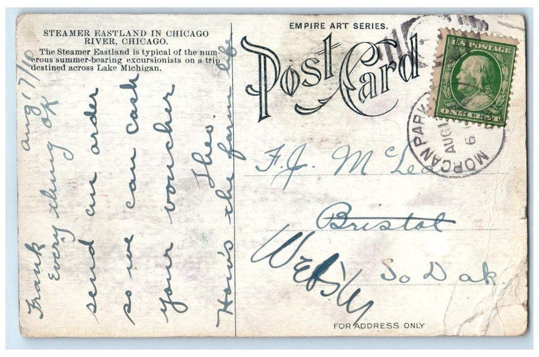 1910 Steamer Eastland Chicago River Chicago Illinois IL Vintage Antique Postcard