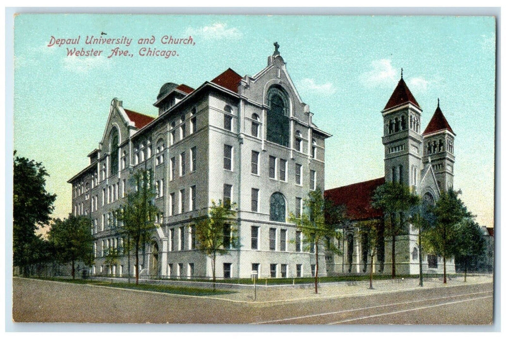 c1910 Depaul University Church Chicago Webster Ave Illinois IL Antique Postcard