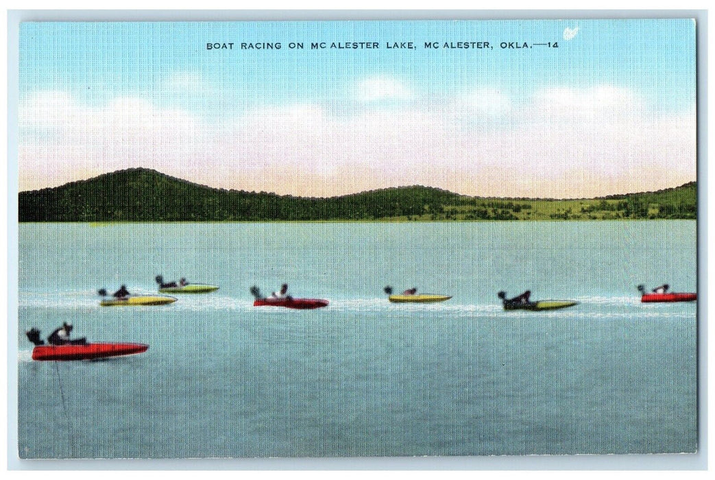 c1940 Boat Racing Mc Alester Lake Mc Alester Oklahoma Vintage Antique Postcard