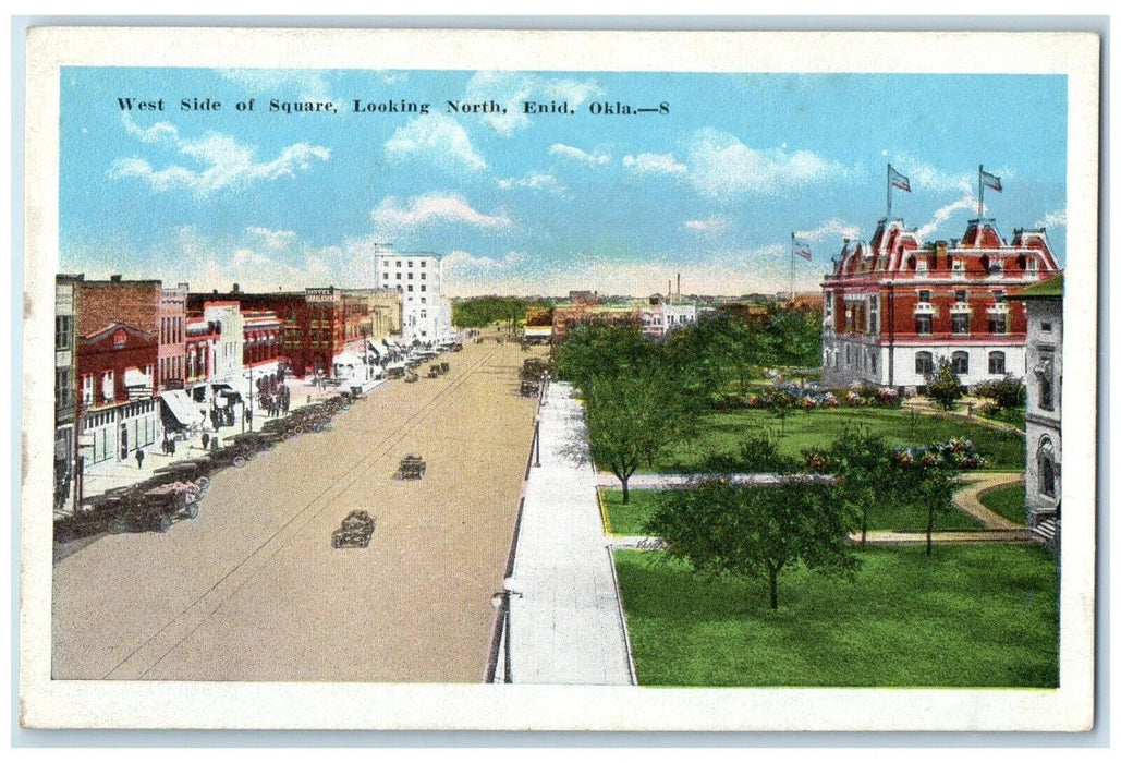 c1920 West Side Square Looking North Exterior Building Enid Oklahoma OK Postcard