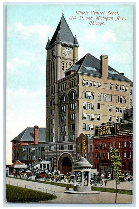 1910 Illinois Central Depot Building Chicago Illinois  Vintage Unposted Postcard