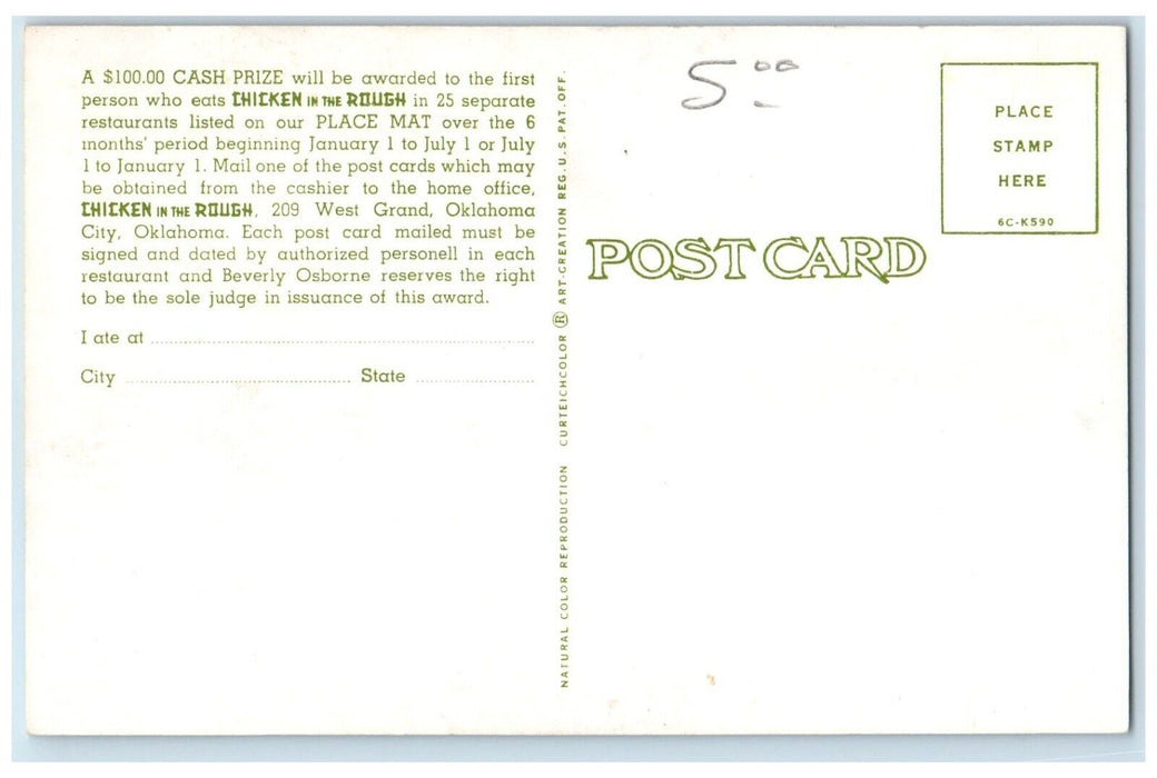 c1960 Chicken Rough Fried Chicken Advertising Oklahoma City Oklahoma OK Postcard