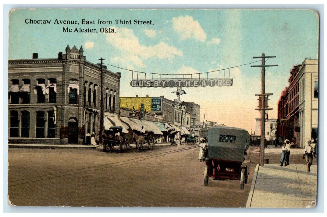 1910 Choctaw Avenue East Third Street Busy Theater Mc Alester Oklahoma Postcard