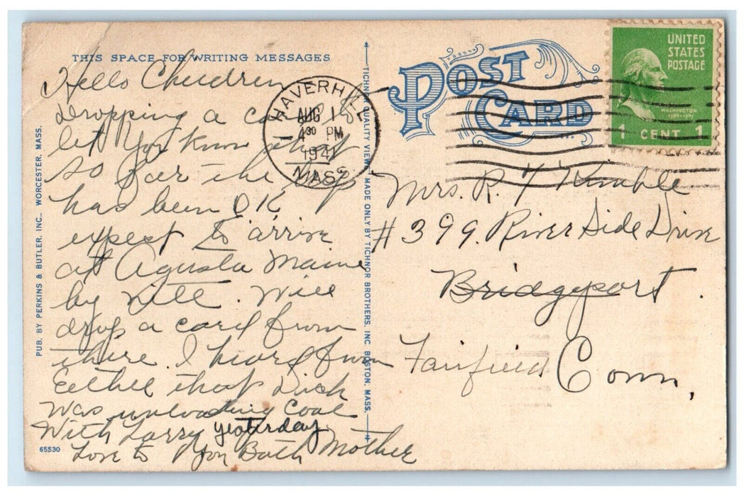 1941 Bathing Beach Second Island Lake Trees River Webster Massachusetts Postcard