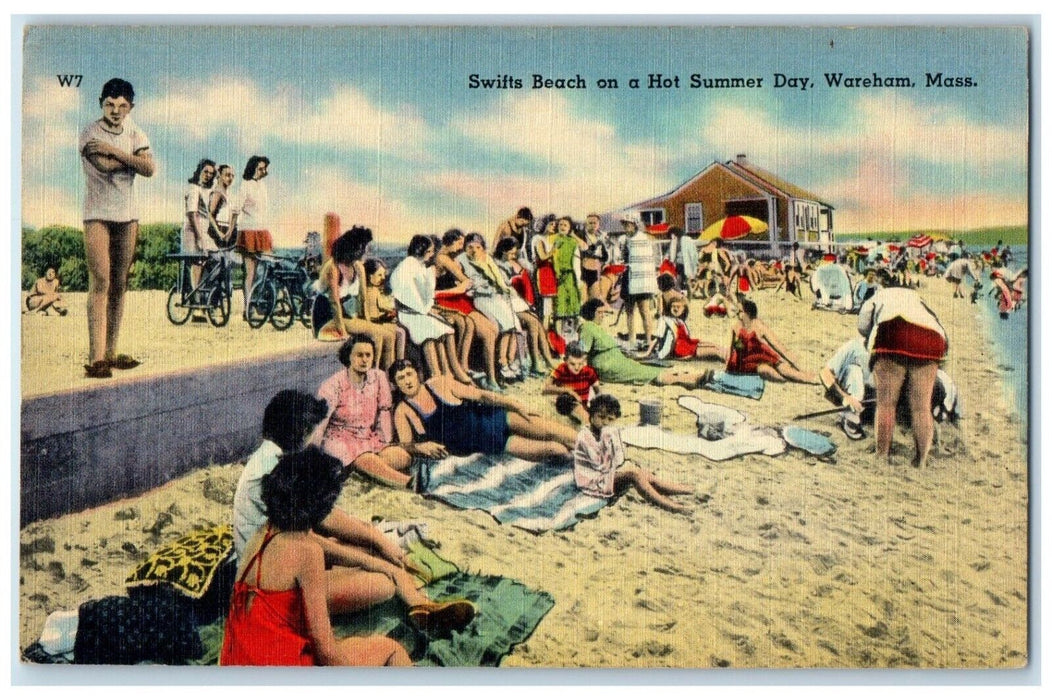 c1940 Swifts Beach Hot Summer Day Wareham Massachusetts Vintage Antique Postcard