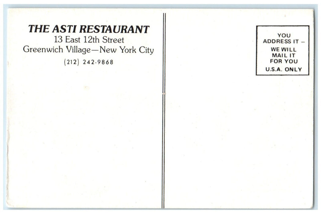 1940 Asti Restaurant Street Greenwich Village New York City New York NY Postcard