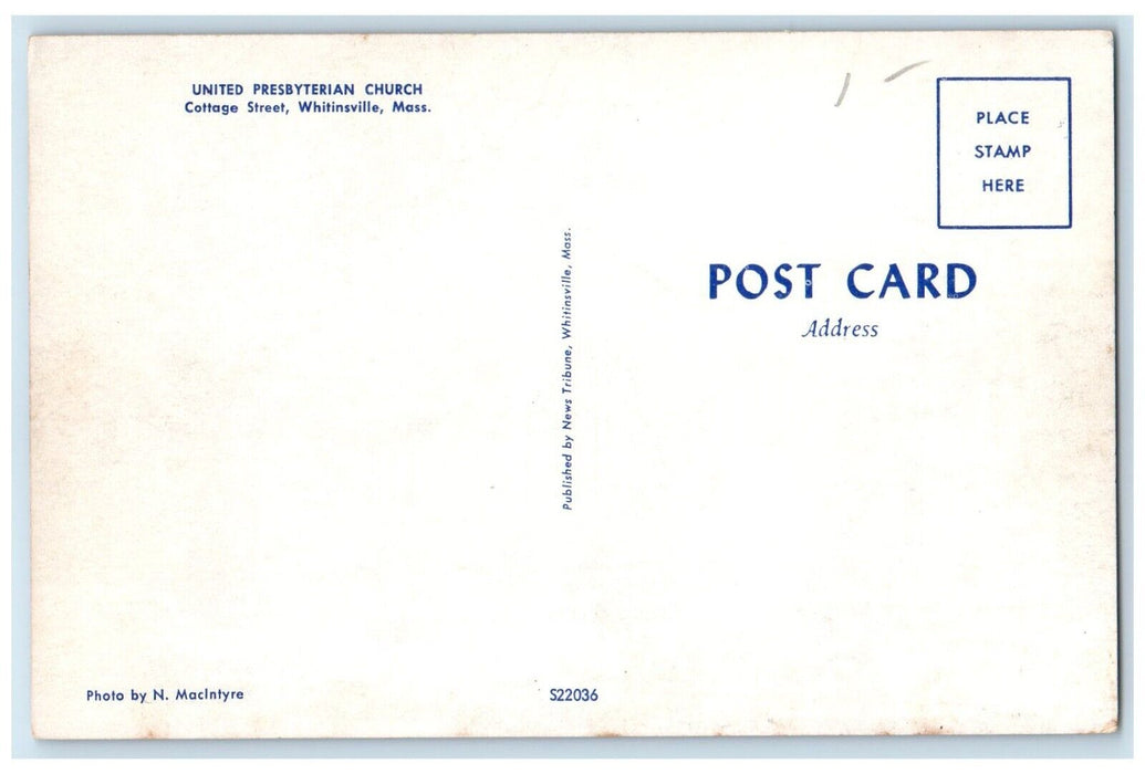 c1960 United Presbyterian Church Cottage Whitinsville Massachusetts MA Postcard