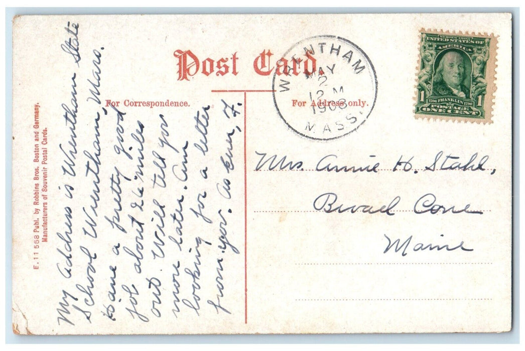 1906 Lake Archer Canoe Boat Wrentham Massachusetts MA Vintage Antique Postcard