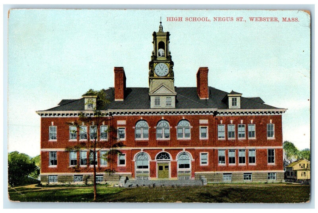 c1910 High School Negus St. Exterior Building Webster Massachusetts MA Postcard