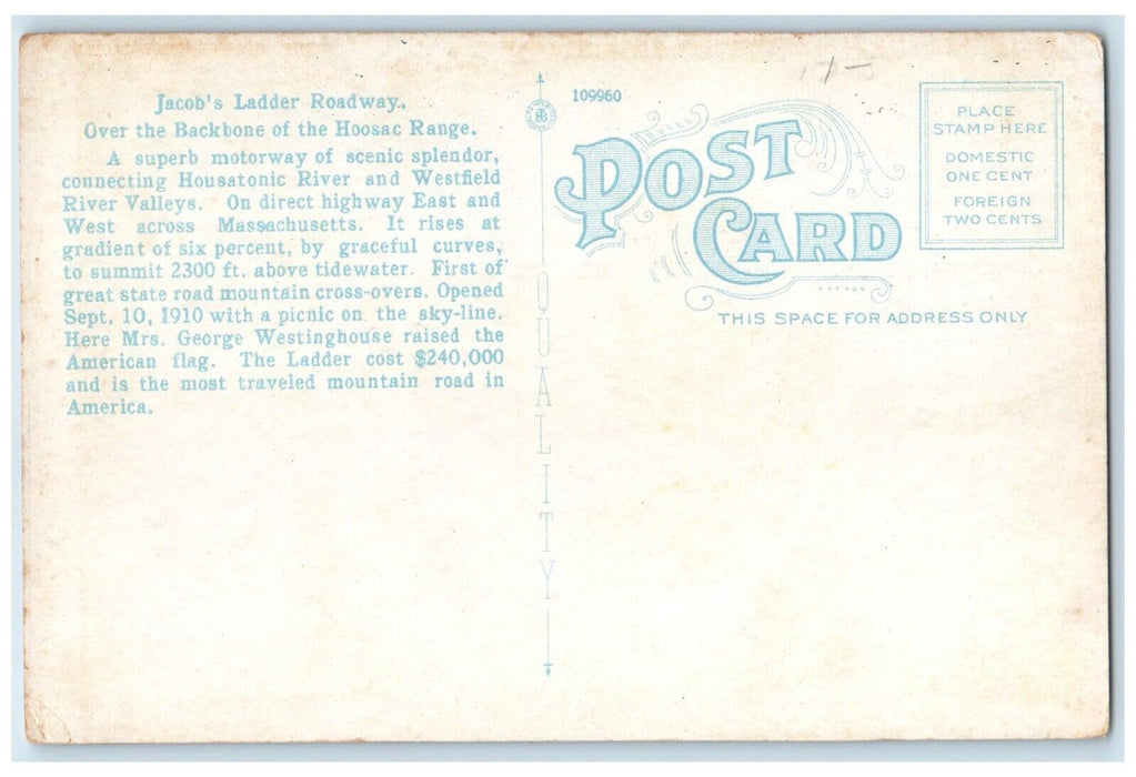 c1920 Greenwater Pond Jacob's Ladder Roadway West Becket Massachusetts Postcard