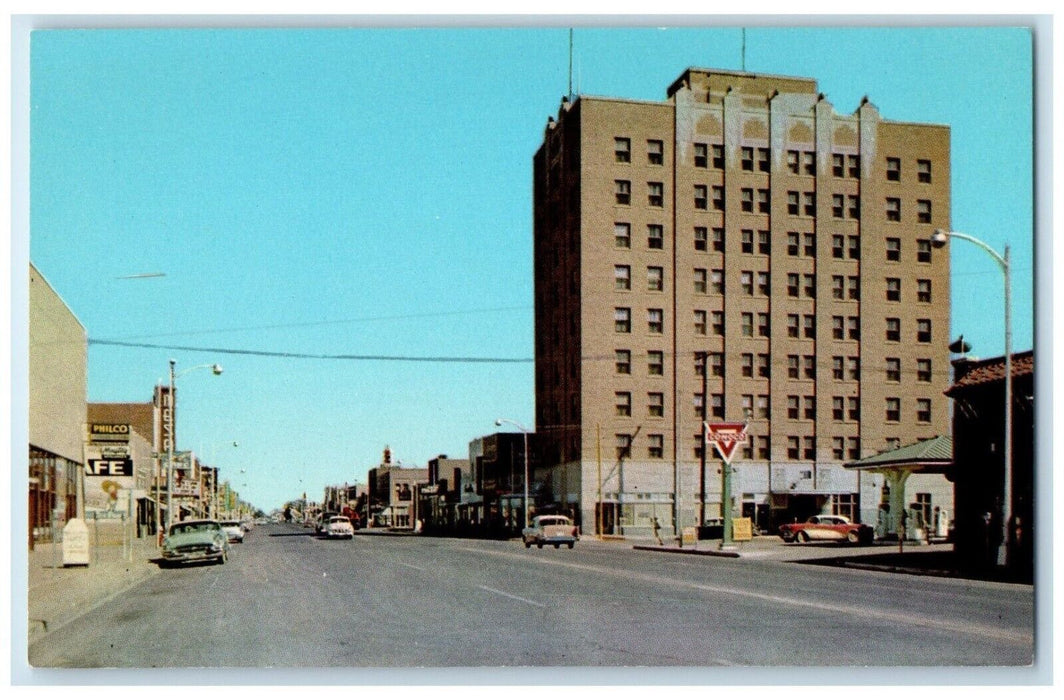 c1950s View Of Main Street Cars Conoco Gas Station Clovis New Mexico NM Postcard