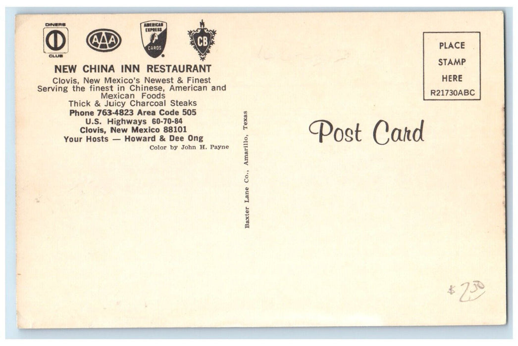 c1950's New China Inn Restaurant Clovis New Mexico NM Multiview Vintage Postcard