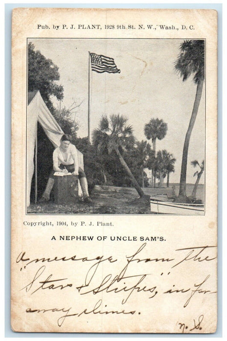 c1905 Nephew Uncle Sam's PJ Plant American Flag Washington DC Vintage Postcard