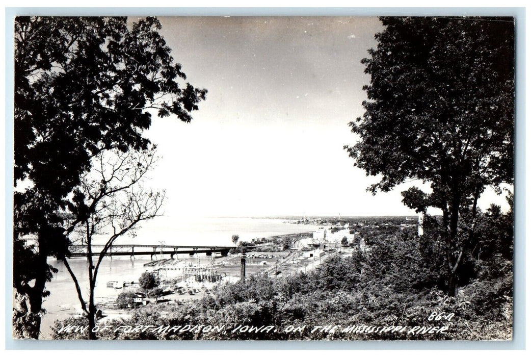 c1950's View Of Fort Madison Iowa On The Mississippi River RPPC Photo Postcard