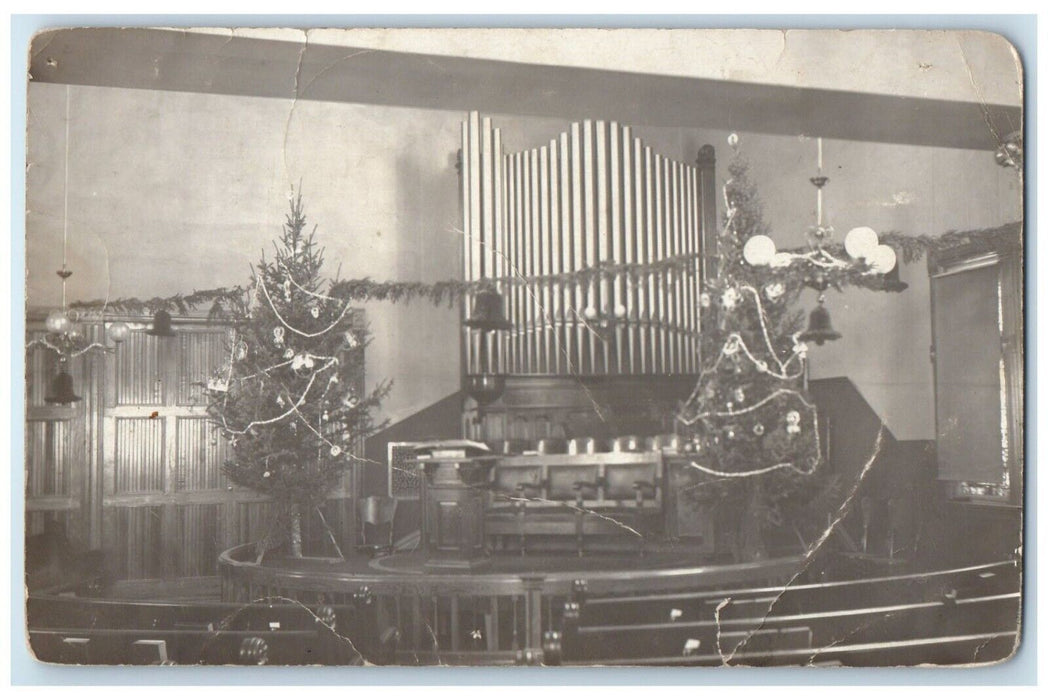 1909 Christmas Church Interior Organ Renville Minnesota MN RPPC Photo Postcard