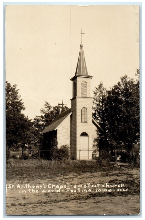 c1940's St. Anthony's Chapel Smallest Church Festina Iowa IA RPPC Photo Postcard