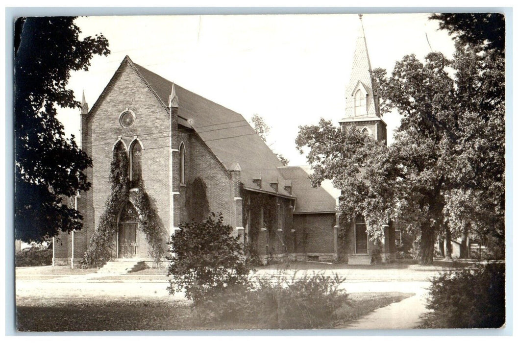1942 College Chapel Scene Street Fayette Iowa IA RPPC Photo Vintage Postcard
