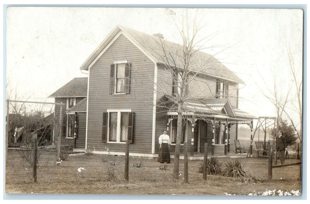 c1910's View Of House Woman Farmington Iowa IA RPPC Photo Antique Postcard