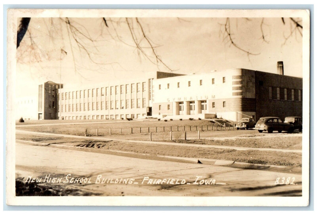 1942 New High School Building Fairfield Iowa IA RPPC Photo Vintage Postcard