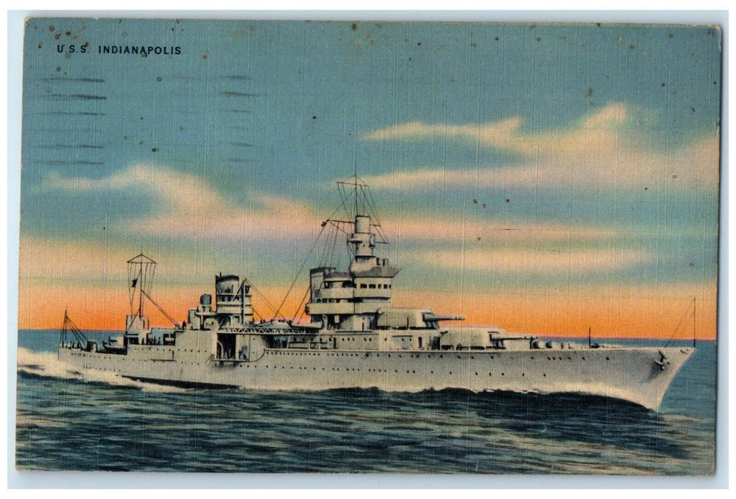 1942 USS Indianapolis Bernard Shaffer Navy Norfolk VA Soldier Mail WW2 Postcard