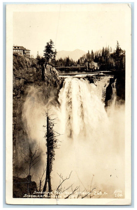 1945 View Of Snoqualmie Falls Washington WA RPPC Photo Posted Vintage Postcard