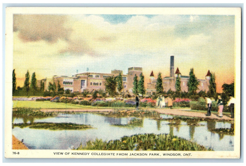 c1940's Kennedy Collegiate From Jackson Park Windsor Ontario Canada Postcard