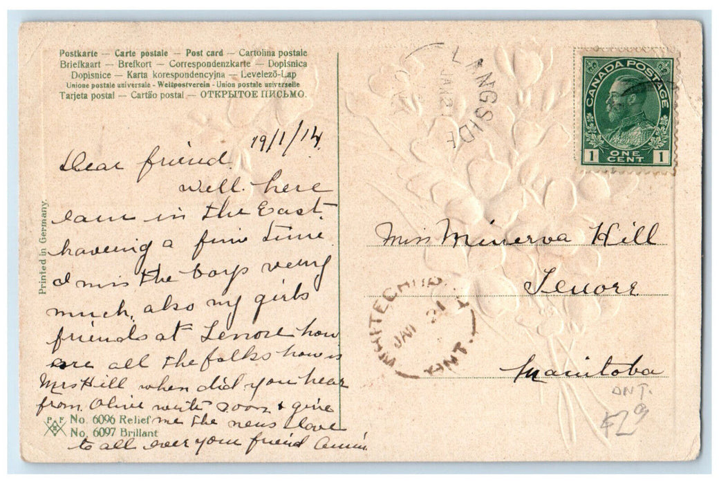 1914 Langside Winnipeg Manitoba Canada Embossed Floral Posted Postcard