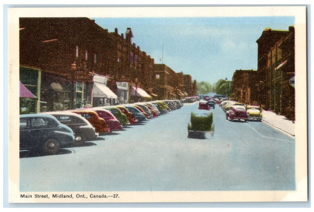 c1930's Main Street Restaurant Business Section Midland Ontario Canada Postcard