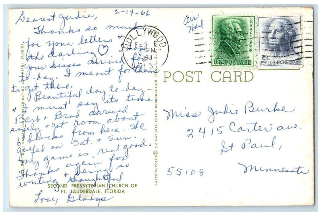 1963 Exterior Second Presbyterian Church Fort Lauderdale Florida Posted Postcard