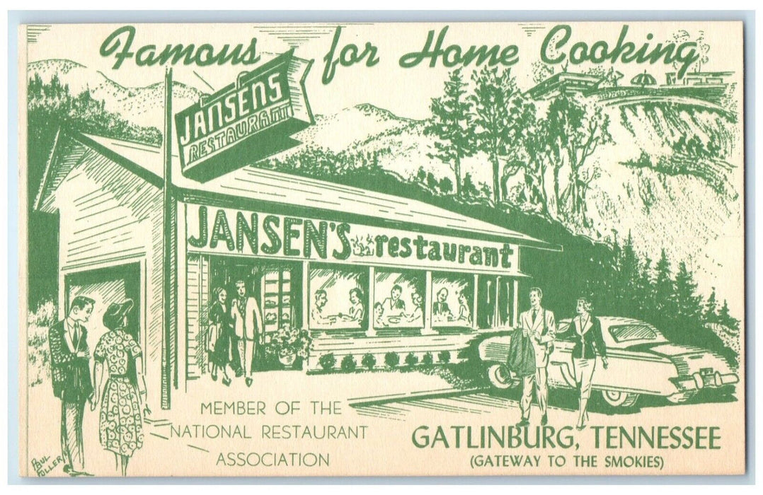 c1940 Home Cooking Jansens Restaurant Exterior Gatlinburg Tennessee TN Postcard