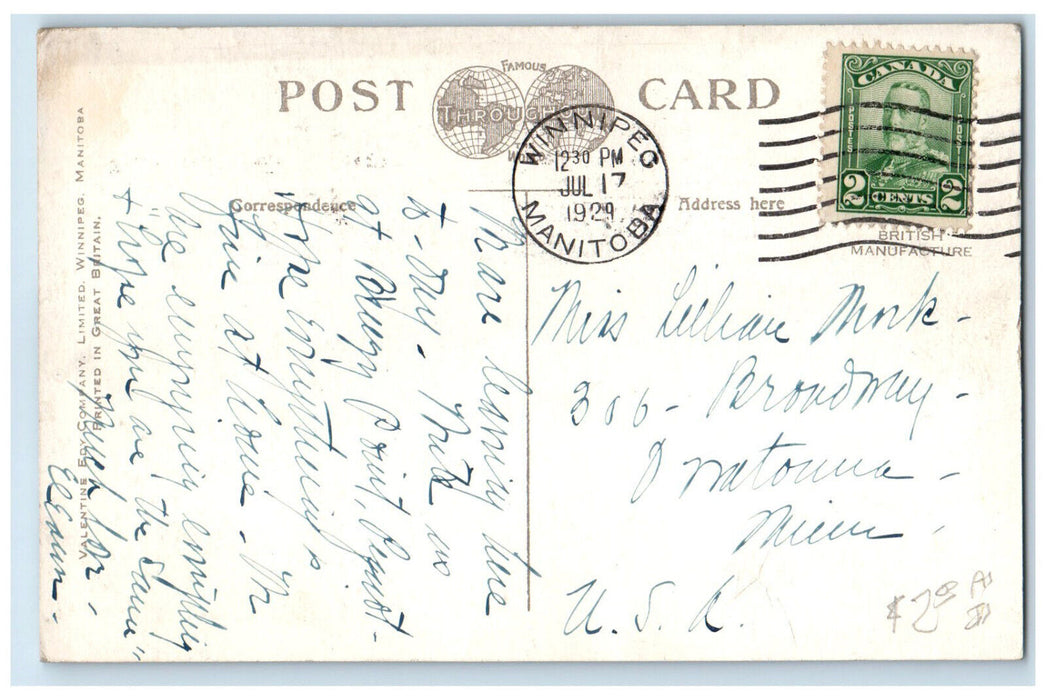 1929 Fort Garry Canadian National Railways Hotel Winnipeg Canada Postcard