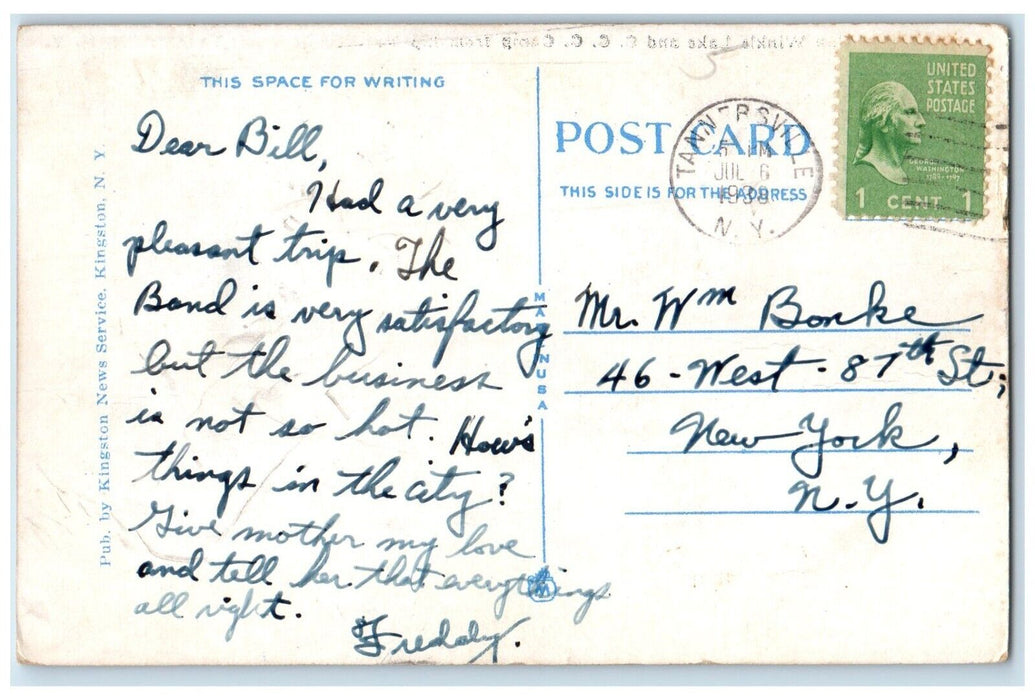 1938 Rip Van Winkle Lake Camp Van Winkle Trail Tannersville New York NY Postcard