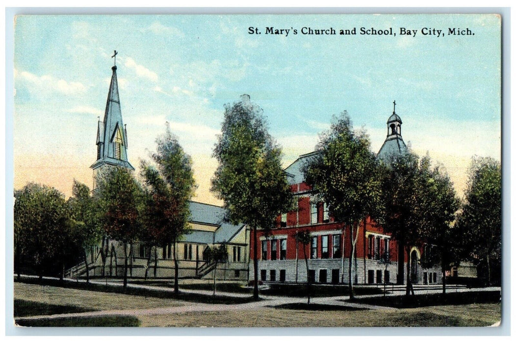 c1910 St. Mary's Church School Exterior Building Bay City Michigan MI Postcard