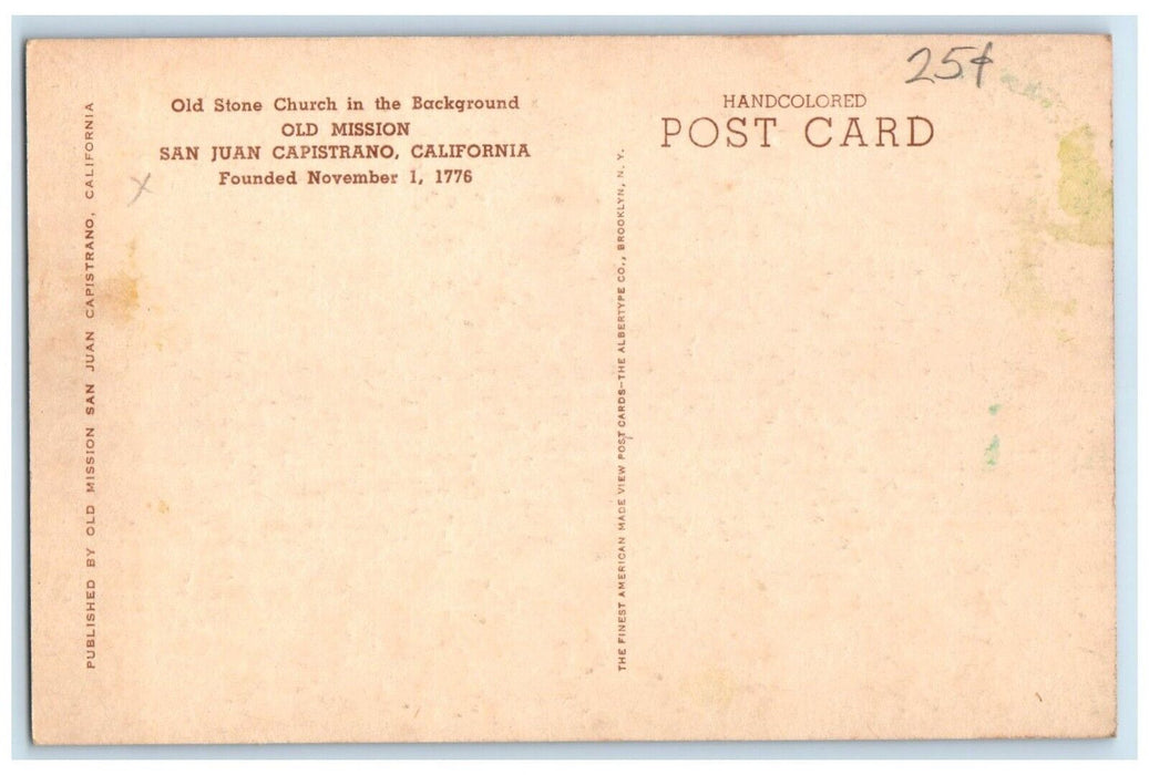 c1940 Old Stone Church Old Mission San Juan Capistrano 1776 California Postcard