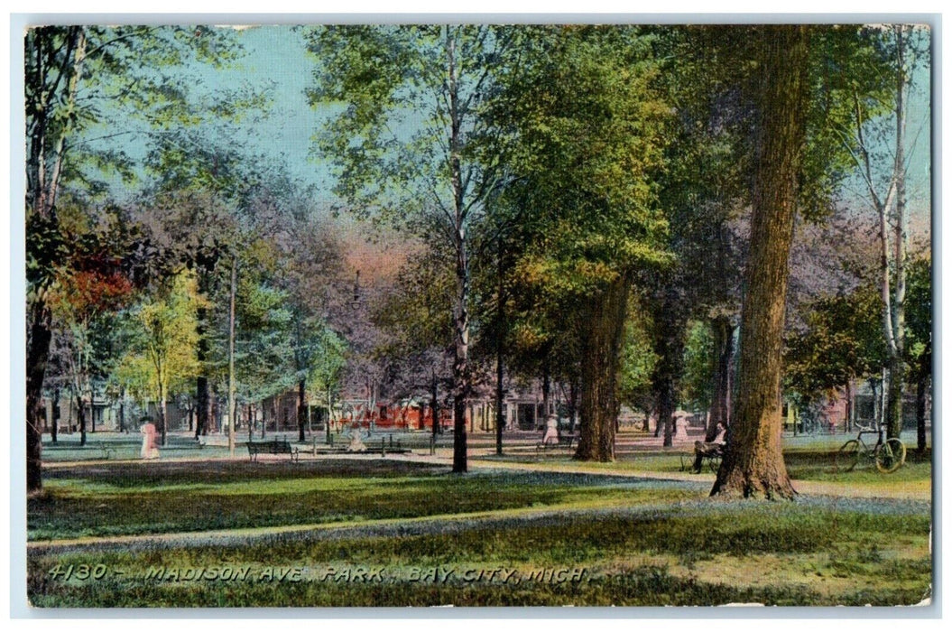 c1910 Madison Avenue Park Trees Field Bay City Michigan Vintage Antique Postcard