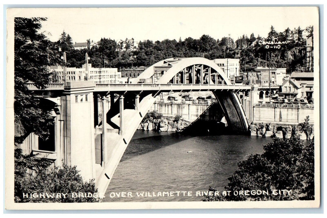 1953 Highway Bridge Over Willamette River At Oregon City OR RPPC Photo Postcard