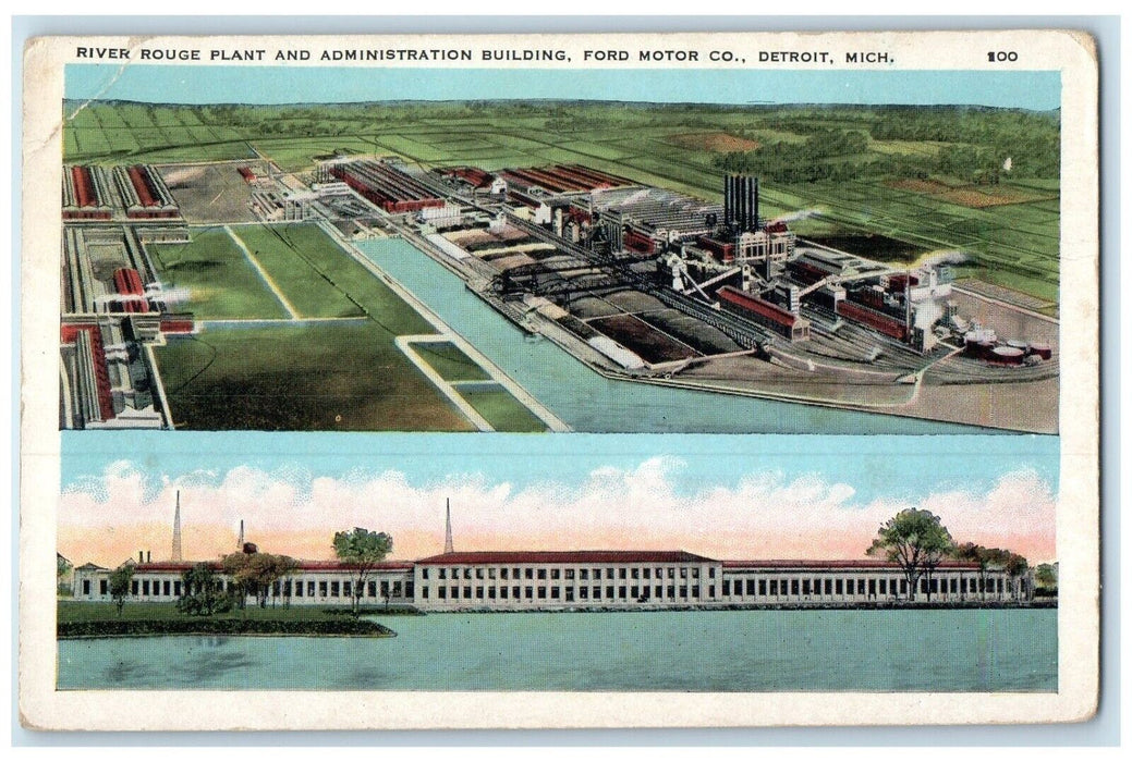 c1920 River Rouge Plant Administration Building Fort Detroit Michigan Postcard