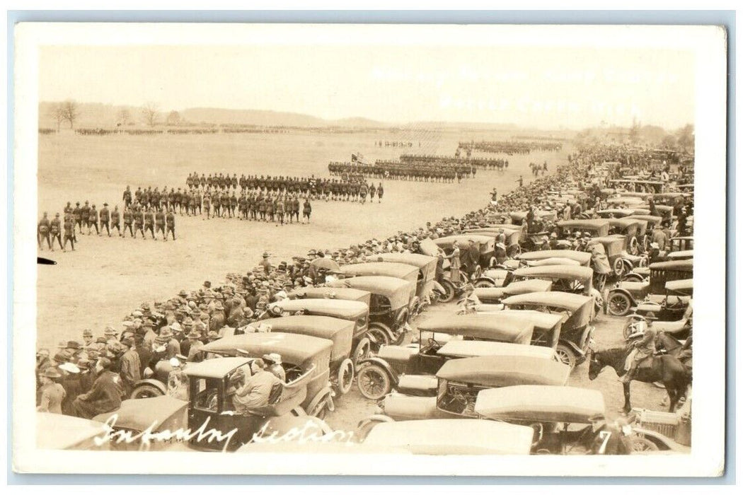 c1918 Infantry Military Review Camp Custer Battle Creek MI RPPC Photo Postcard