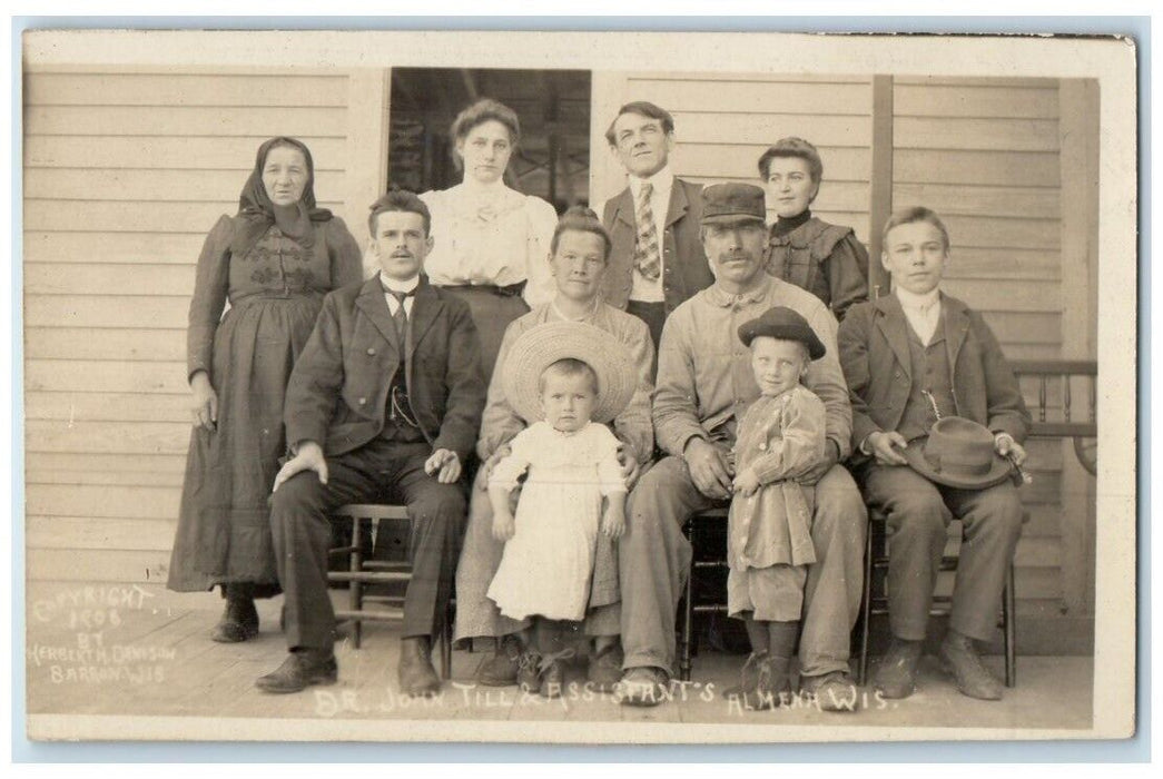 1908 Dr. John Till Assistants Plaster Denison Almena WI RPPC Photo Postcard
