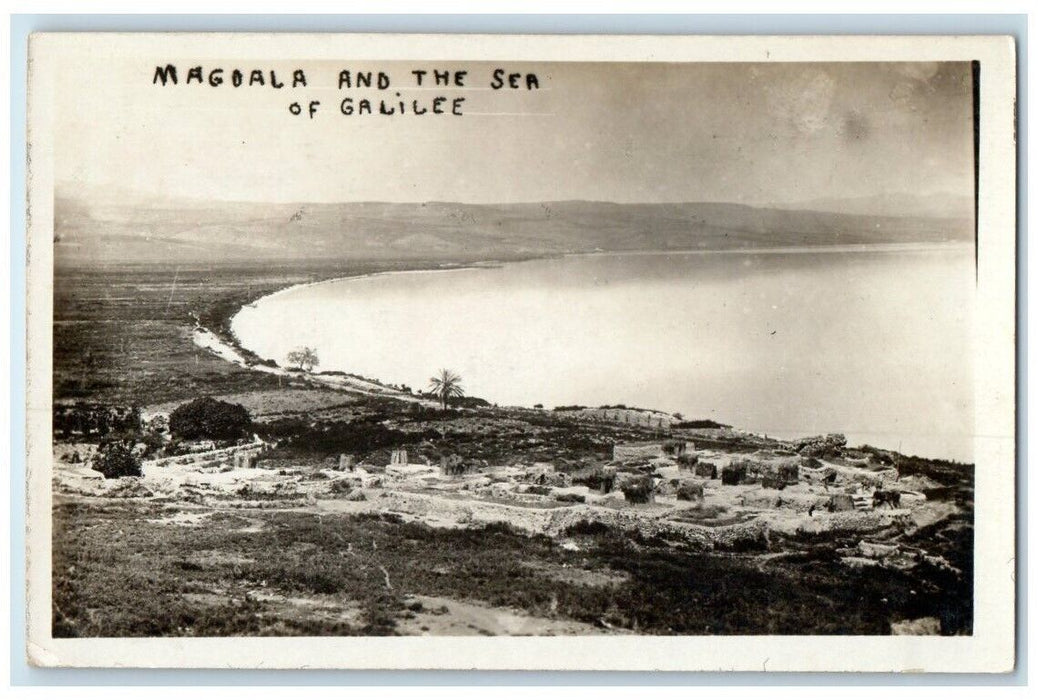 c1920 Birds Eye Magdala Sea Of Galilee Fabil Saba Israel RPPC Photo Postcard