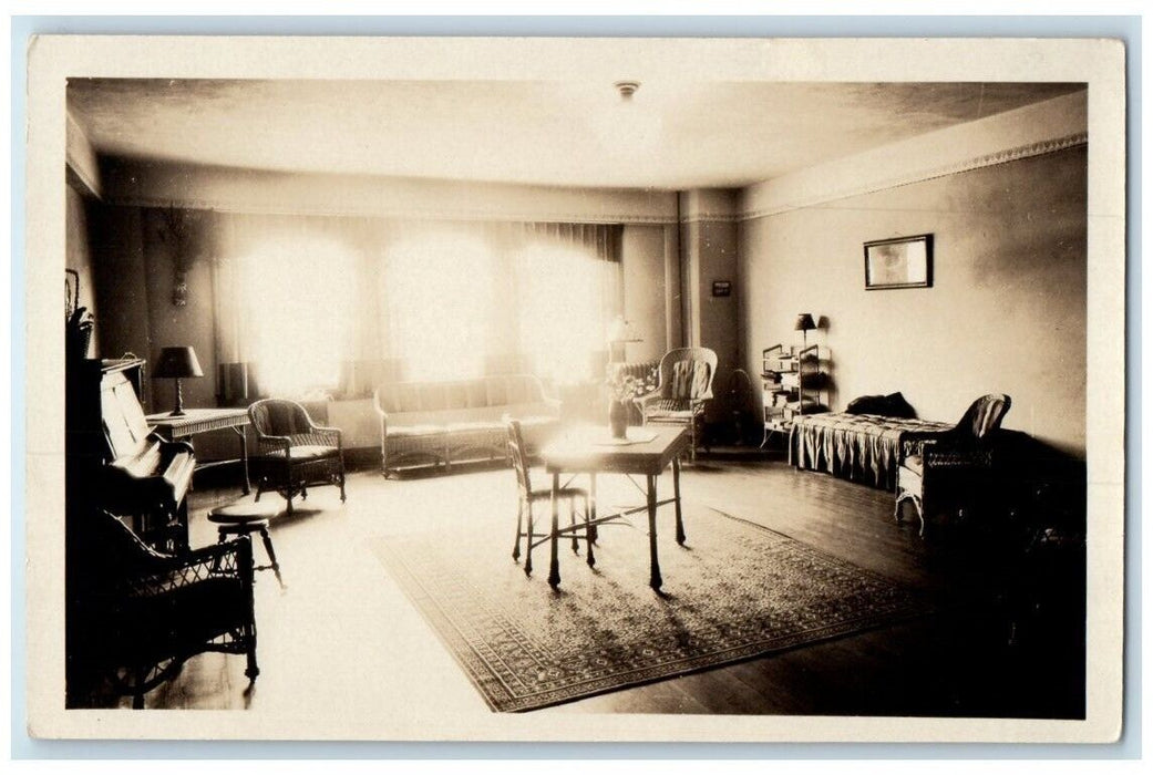 c1910's Parlor Residence Interior Piano View Marshfield OR RPPC Photo Postcard