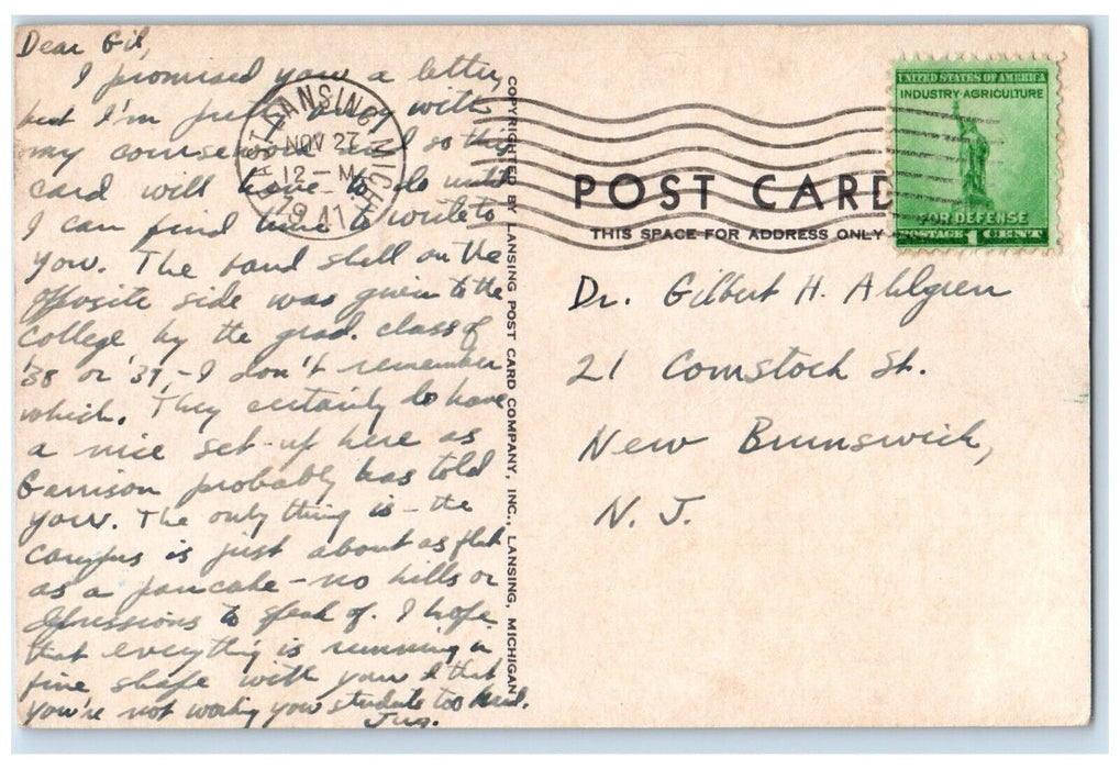 1941 Band Shell Michigan State College East Lansing Michigan MI Vintage Postcard